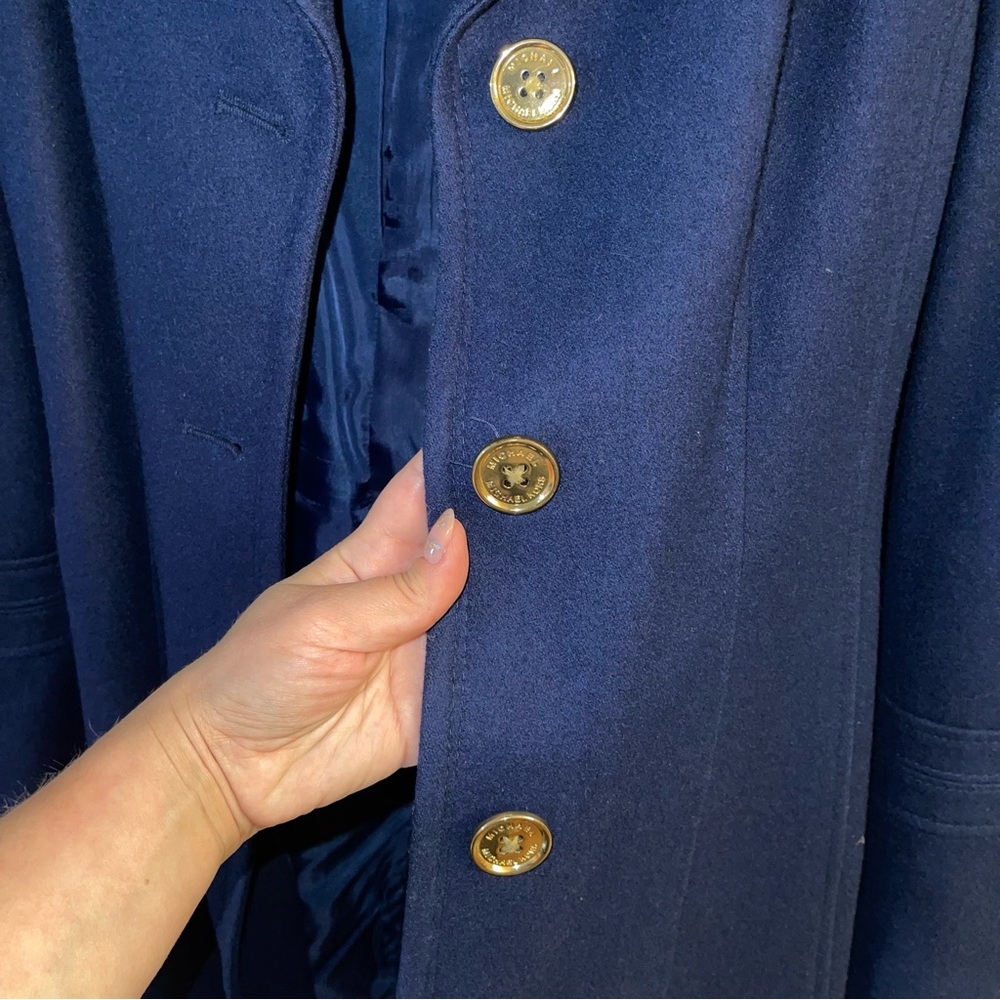 Michael Kors MK Shappire Blue Hooded Wool Belted Tie Waist Pea Coat - Picture 7 of 12